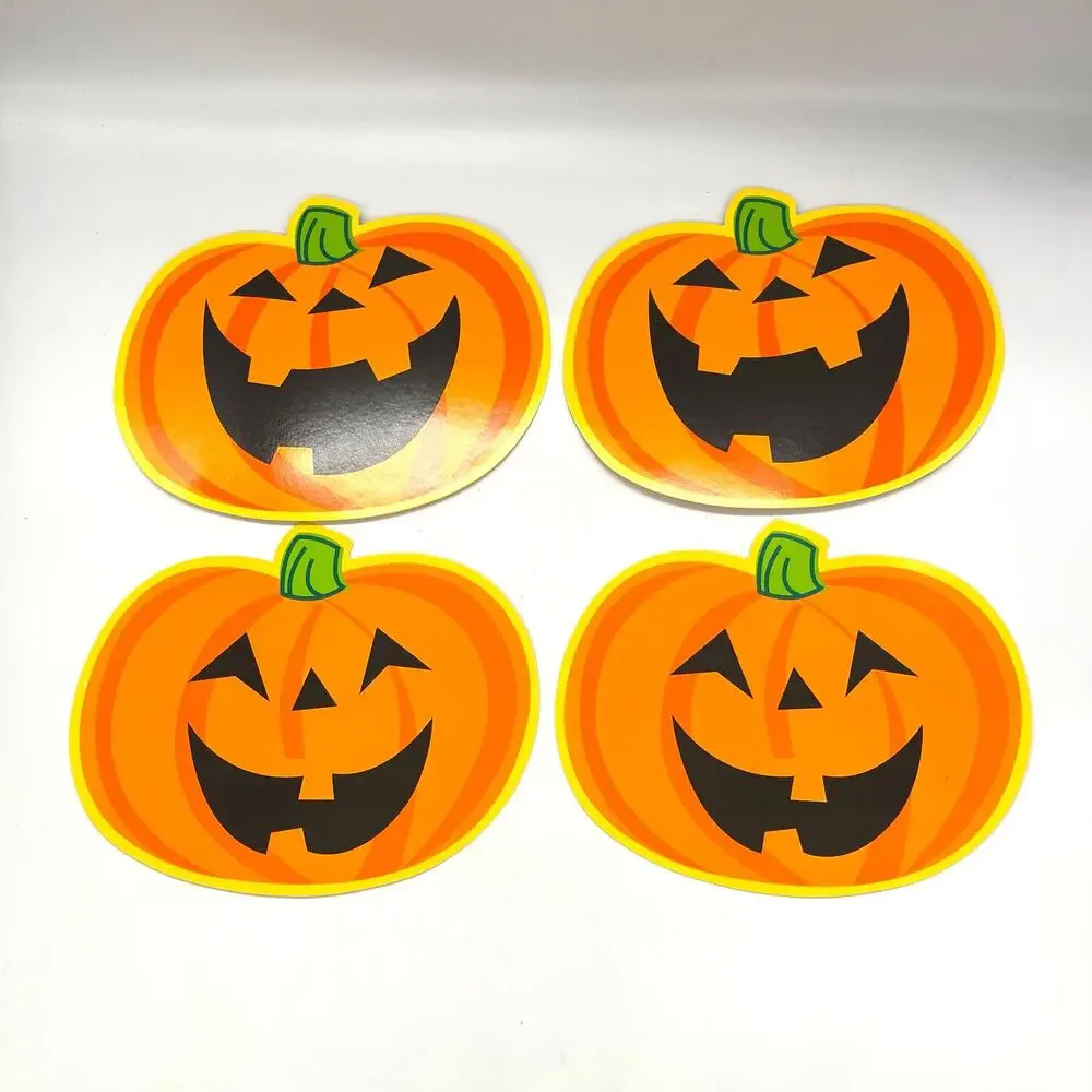 Vintage Halloween Die Cut Set of 4 Pumpkin Decorations Double Sided 8.5